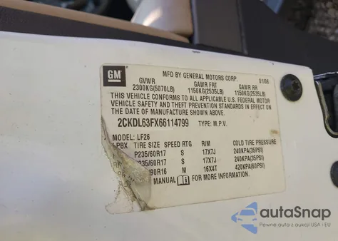 2006 Pontiac Torrent из США, поврежденный, VIN 2CKDL63FX66114799